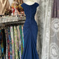 Navy Blue Mermaid Pleats Vintage Prom Dress Long Evening Dress   fg8038