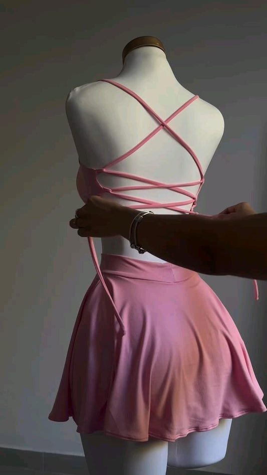 Pink Two Piece Birthday Outfit Short Evening Dress Cocktail Dresses Short Party Dress   fg7999