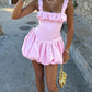 Pink Square Neck A-line Graduation Party Short Homecoming Dresses    fg8146