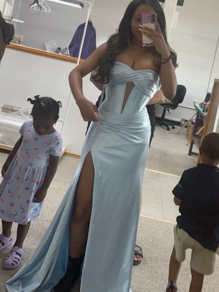 Mermaid Blue Strapless Prom Party Dress Long Evening Dress   fg8096