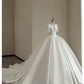 A Line White Deep V Neck Short Sleeves Satin Long Princess Wedding Dress    fg8172