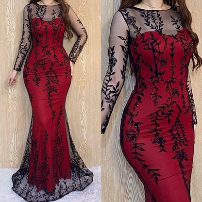Robe de soirée d'anniversaire tendance à manches longues, robe de soirée fg6607