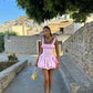 Pink Square Neck A-line Graduation Party Short Homecoming Dresses    fg8146