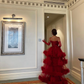 Red Ruffled Tiered Tulle Ball Gown Sweetheart Spaghetti Straps Ruffled A-Line Evening Gown     fg7074