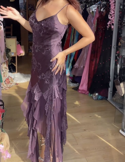 Neue Ankunft Spaghettiträger Unregelmäßiger Saum Ballkleid fg7101