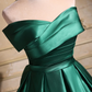 Elegant Emerald Green Satin Off-Shoulder Prom Dress, Long A-Line Formal Dress  fg8742