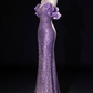 Purple Halter Ruffle Sleeve Sparkle Mermaid Evening Gown fg9173