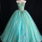 Turquoise Sweetheart Sequin Lace Tulle Ball Gown fg9086