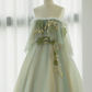 Light Green Strapless A-line Tulle Prom Dress,Unique Evening Dresses  fg8574