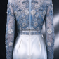 Ombré Blue Long Sleeve Sheer Tulle  Satin Mermaid Evening Gown With 3D Blue Floral Beading ,  fg9000