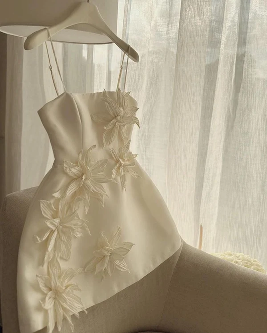 Sexy A Line Spaghetti Straps White Satin Evening Party Dress Short Homecoming Dresses       fg460