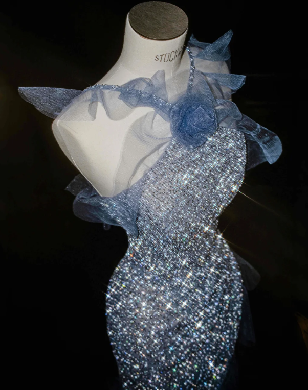 Blue Mermaid Sparkle Prom Party Dress Luxurious Evening Dress fg8670