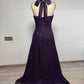 Lace Purple Halter Neck Prom Party Dress Birthday Outfits  fg8749