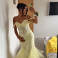 Gelbes Meerjungfrau-Spitzen-Abend-Ballkleid, langes Party-Abendkleid fg7181
