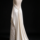 Ivory Satin Halter Wedding Dress With Lace Slit & Pearl Buttons fg8984