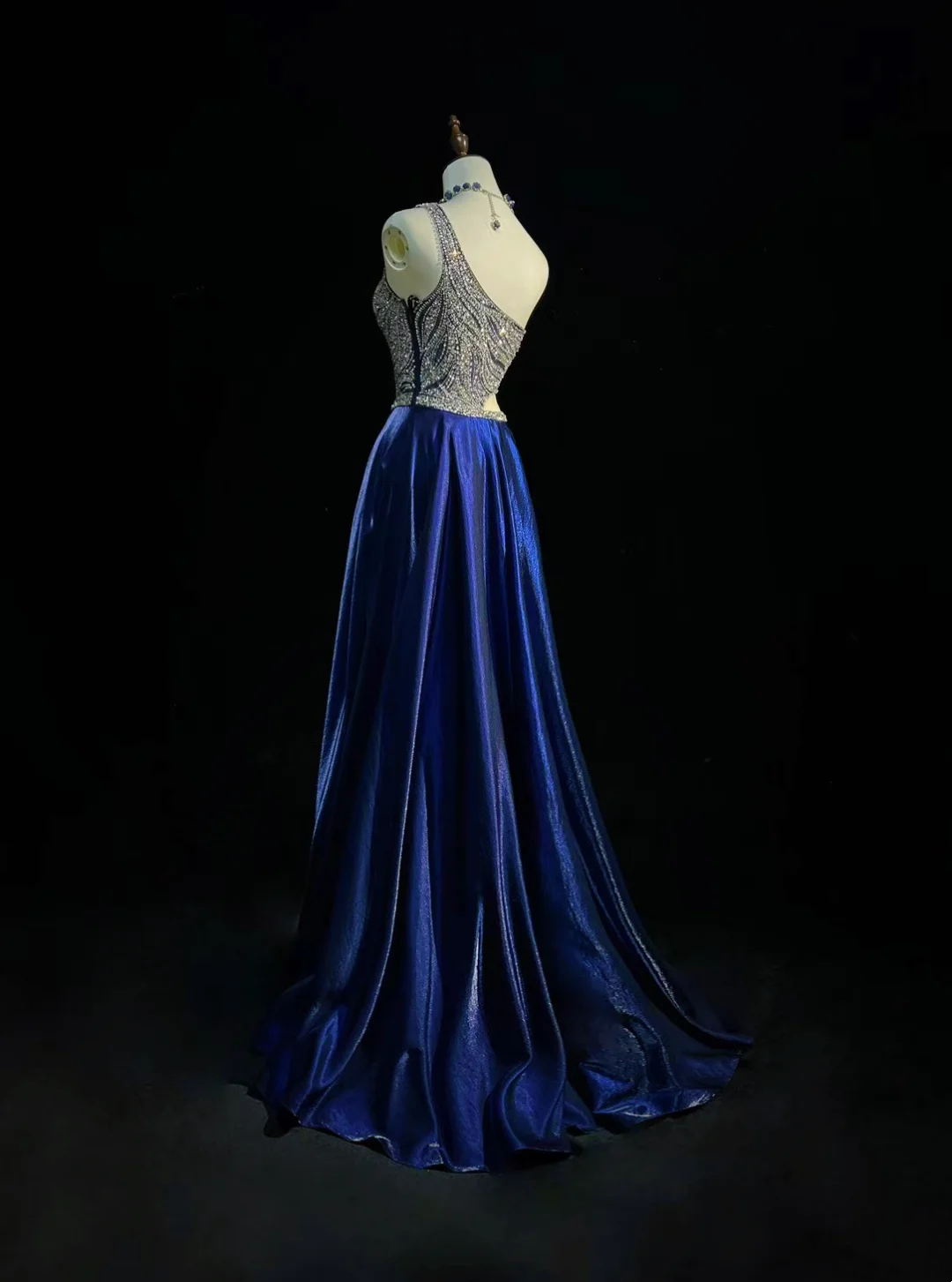 One Shoulder Royal Blue Prom Party Dress Beads Evening Gowns  fg8595