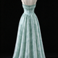 Sage Green Floral Spaghetti Strap Corset Long Evening Gown fg9097