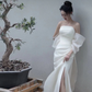 Elegant White Strapless Prom Dress, High Slit Fairy Wedding Guest Gown Maxi Dress  fg8726
