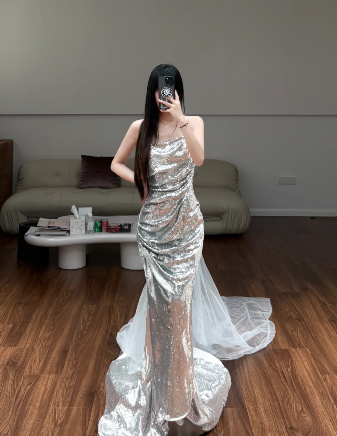 Silver Mermaid Prom Party Dress Evening Dress Birthday Outfit fg8604