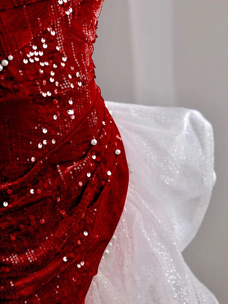 Meerjungfrau-Ballkleid mit schulterfreiem Schnitt und Pailletten, glitzernde Abendkleider fg5081