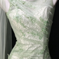 Sage Green Lace Appliqué Mermaid Tulle Evening Dress with Draped Tulle Sash & Deep V Back fg8944