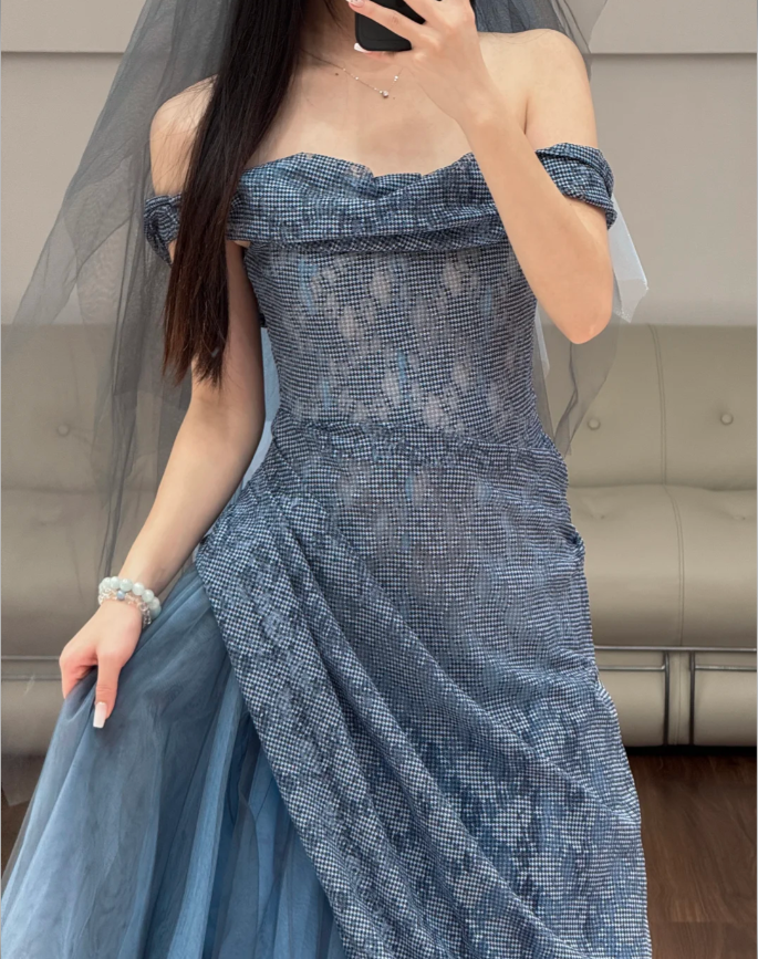 Navy Blue Tulle Prom Dress Evening Dress Birthday Dress fg8613