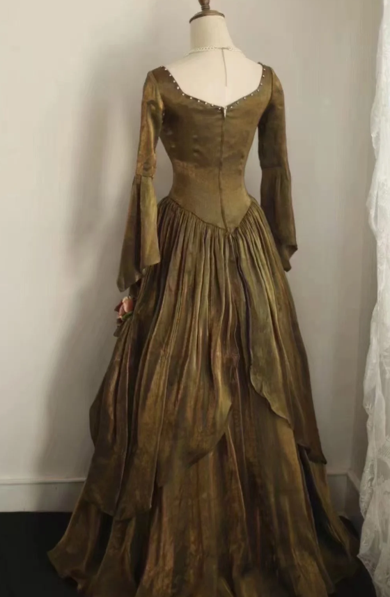 Green Velvet Prom Party Dress With Long Sleeves Classy Retro Evening Dress  fg8341