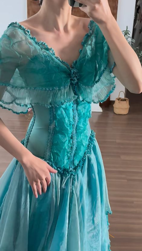 V Neck Chiffon Prom Party Dress Retro Vintage Evening Dress  fg8696