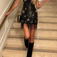 Sparkling Tassel Square Neck Star Sequin Open Back Homecoming Dress  fg8346