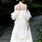 Elegant White Strapless Prom Dress, High Slit Fairy Wedding Guest Gown Maxi Dress  fg8726