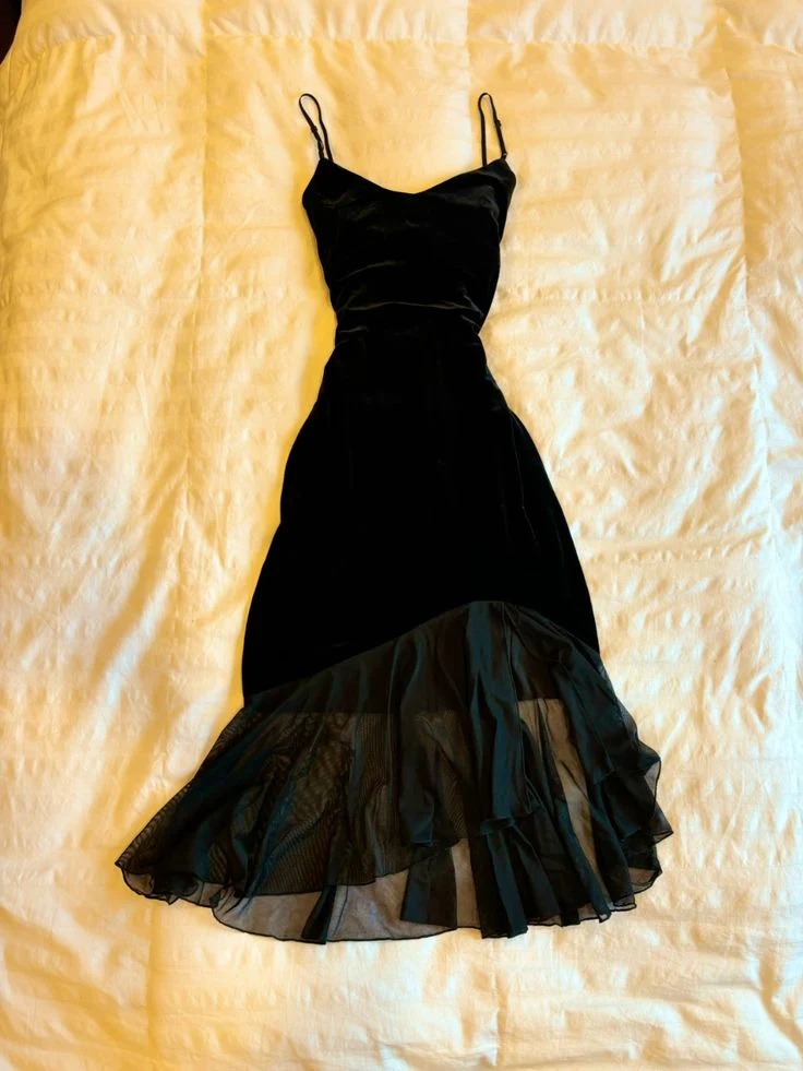 Robe de cocktail à volants en velours noir, robe de soirée, robe de bal (veste non incluse) fg7231