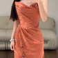 Rust Red Satin Prom Party Dress Evening Dress Graduation Dress fg8626