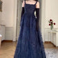 Blue A Line Lace Appliques Prom Dress Elegant Evening Gown fg8512