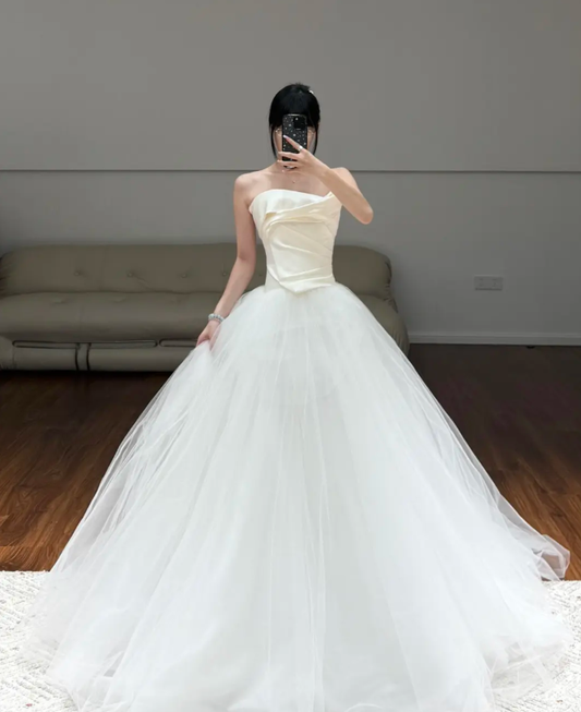 Elegant Ivory Simple Wedding Dress Tulle Wedding Gowns  fg8610