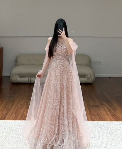 Off The Shoulder Tulle Pink Prom Party Dress Evening Dress Birthday Dress  fg8612