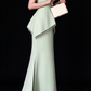 Elegant Round Neck Cape Sleeve Light Green Polyester Tassel Peplum Split Evening Gown For Formal Event fg9007
