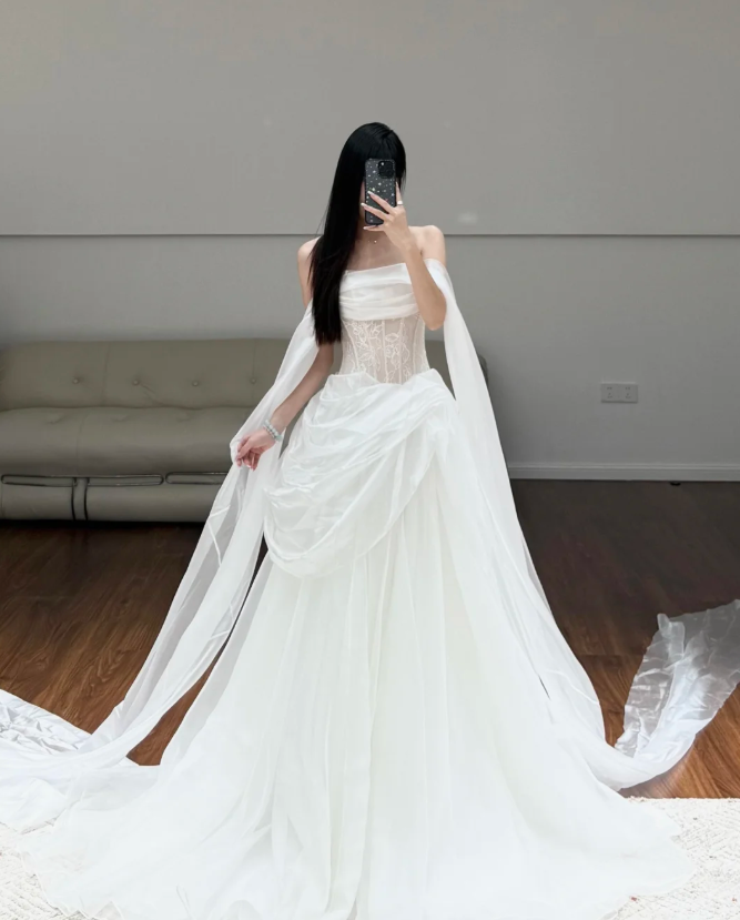 White Off The Shoulder Wedding Dress Classy Lace Wedding Gowns  fg8609