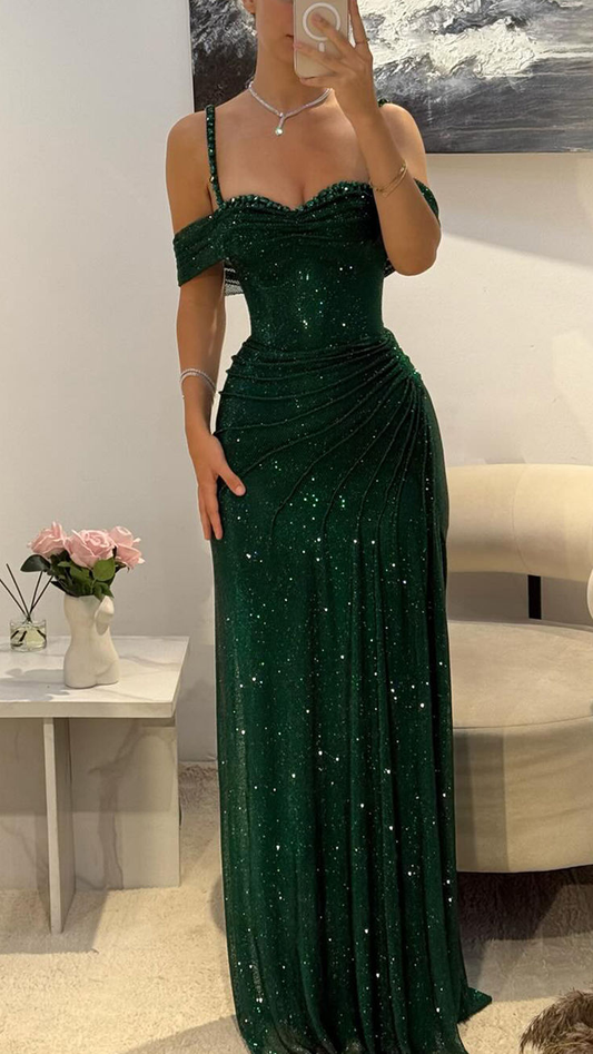 Swetheart Straaps Sparkly Pleated Sheath Prom Dress  fg8589