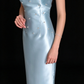 Elegant U-Neck Bow Strap Satin Midi Evening Dress With Rhinestone Embellishment For Banquet fg9008