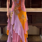 Retro Spaghetti Straps V Neck Chiffon Layered Appliques Long Party Dress Evening Dress fg8749