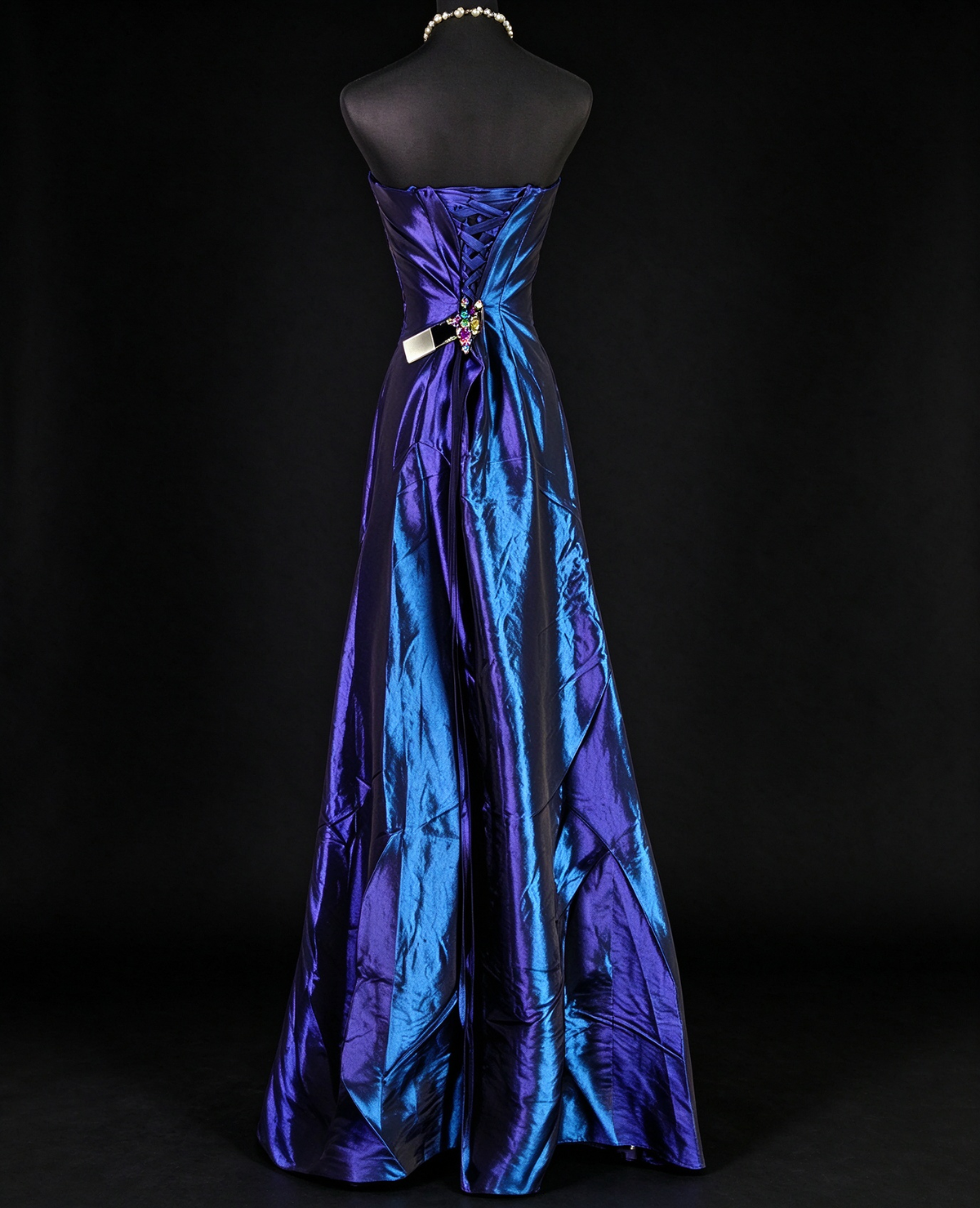 Strapless Iridescent Satin Mermaid Evening Gown with Rhinestone & Butterfly Appliqué fg8951