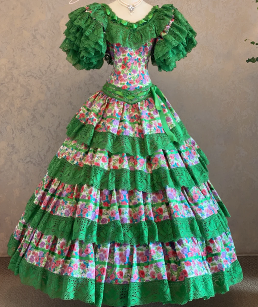 Green Tiered Prom Party Dress A Line Birthday Dress Evening Dress fg8664