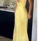 Yellow Deep V Neck Backless Sheath Long Party Dress Prom Dresses      fg7132