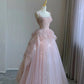 Pink tulle lace long prom dress, pink evening dress      fg3281