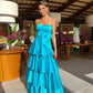 Langes Satin-Ballkleid, trägerloses Abendkleid fg4811