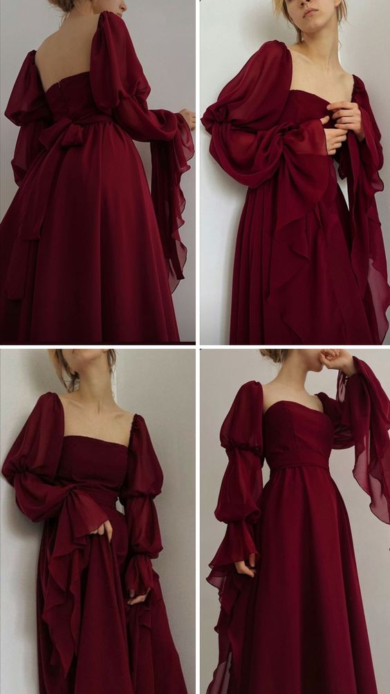 Beautiful Vintage Romantic A-line Burgundy Prom Dress Evening Dress      fg4534