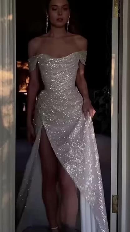 Off The Shoulder Shiny Prom Dress,Sequin Evening Dress    fg4681