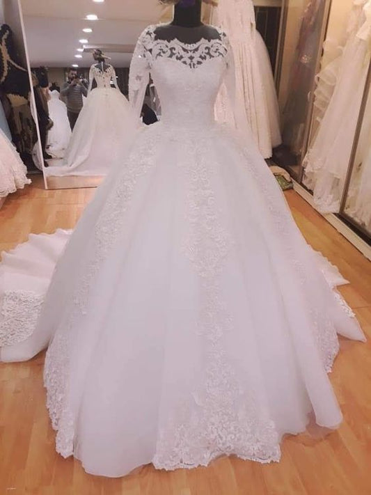 A Line Lace Wedding Dresses Poofy Dress       fg4879
