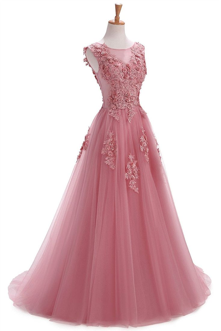 Floral Pink Tulle Long Prom Dress       fg4513