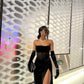 Robe de bal longue bustier en velours noir, tenue d'anniversaire fg4930